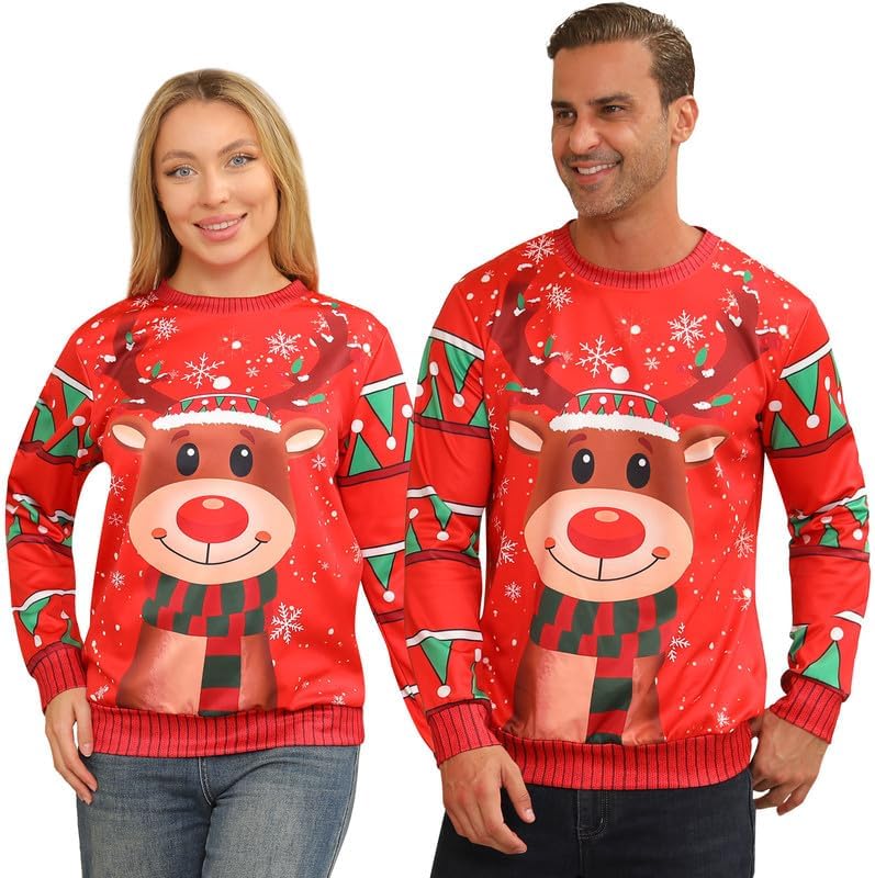 Ugly Christmas Sweatshirts for Women Men,Ugliest Unisex Womens Mens Sweatshirt,Funny Novelty Xmas Deer Sweater Shirt