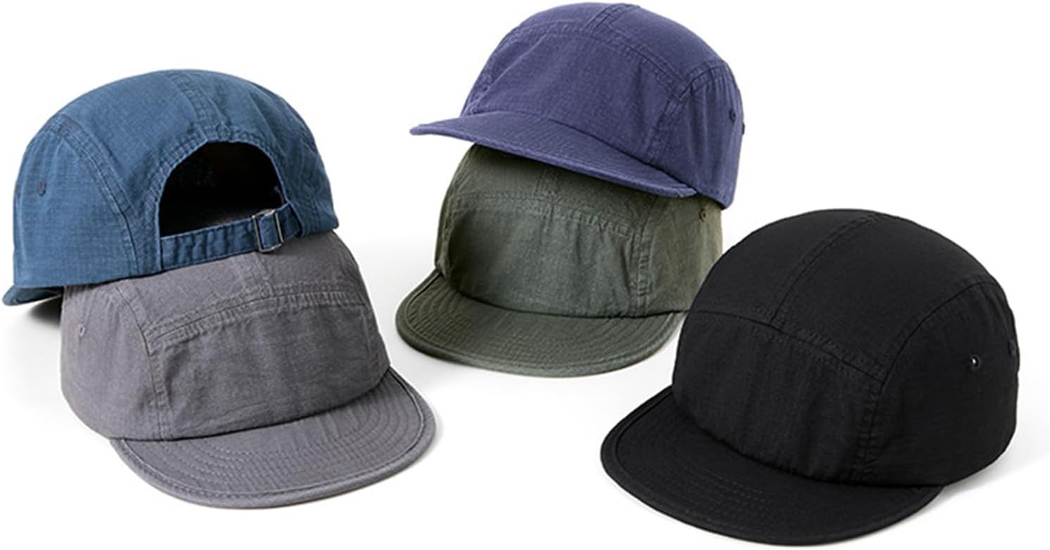 5 Panel Flat Brim Baseball Caps Vintage Washed Cotton Soft Bill Trucker Hats Short Brim Strapback Hip Hop Biker Board Cap - Image 4