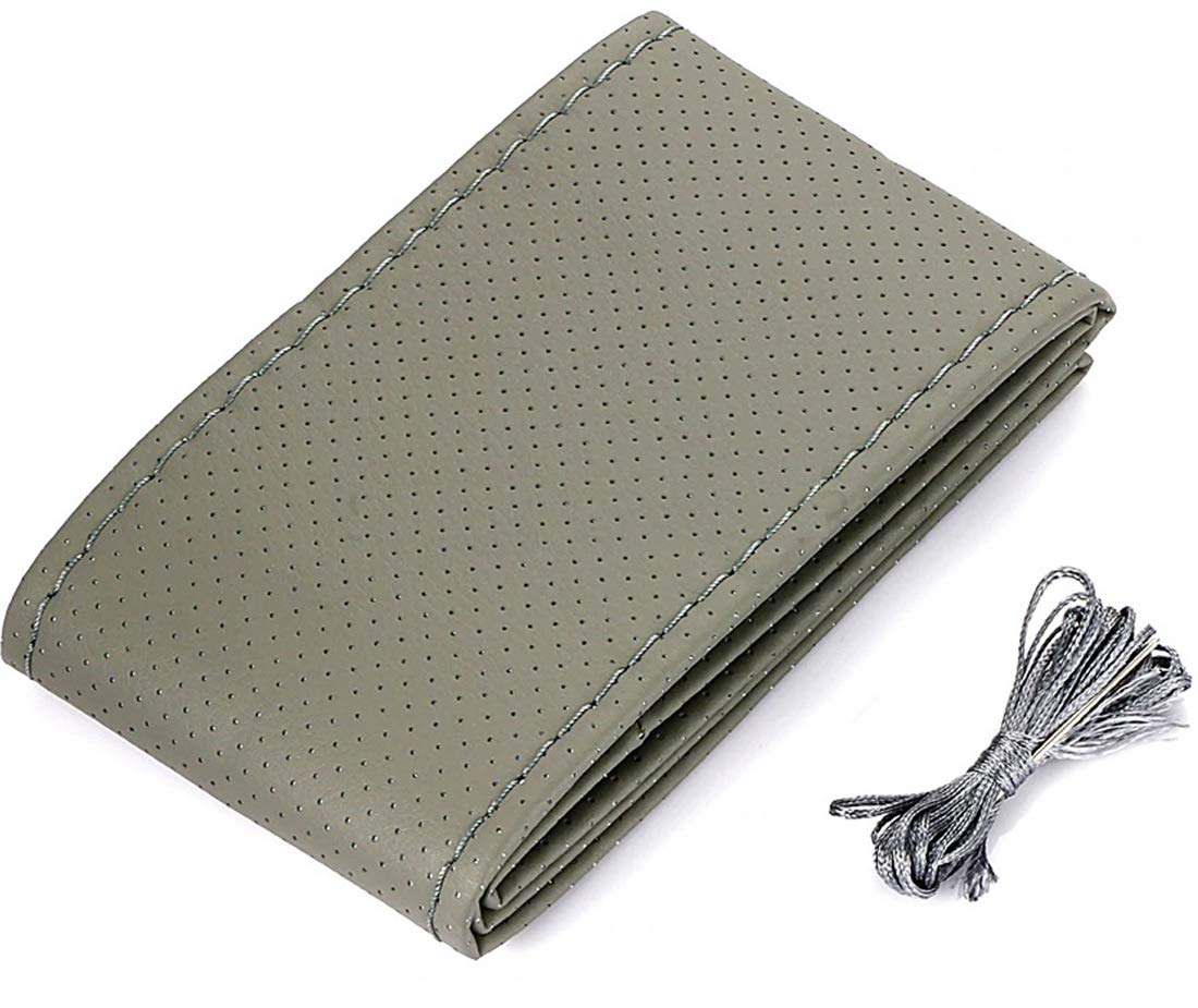 AREO Universal Dotted Soft Grip Car Steering Cover with Needle – Leather, Breathable, Anti Slip (Grey)