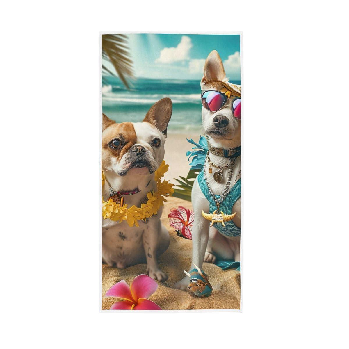 HUYGD Dog at The Summer Beach Hand Towels for Bathroom Clearance, Hand Towels for Bathroom, Travel, Camp, Hotel, Spa 15 x 30 Inches