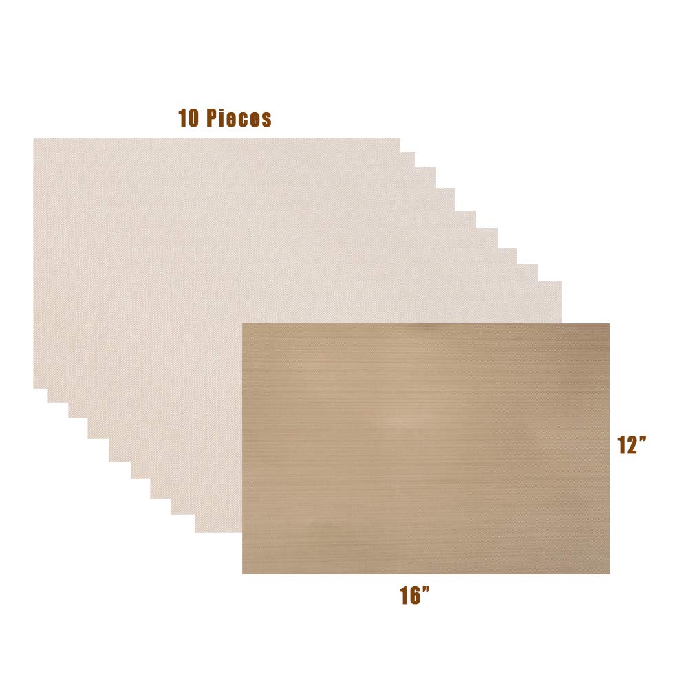 10 Pack PTFE Teflon Sheets 12 x 16" for Heat Press Transfers,Non Stick Paper,Heat Resistant Craft Mat,Protects Iron,for Heat Press Machines Reusable Sheets 1