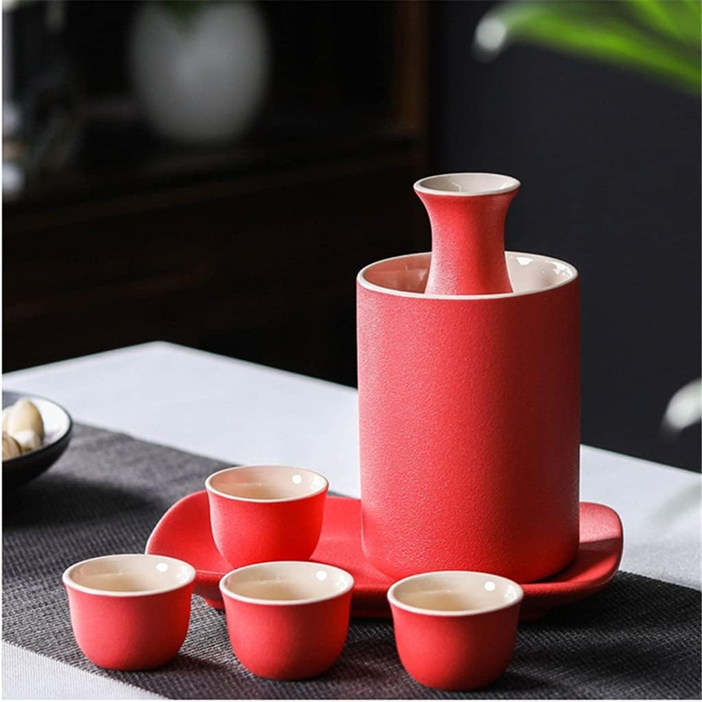 Wine Pot Ceramic Sake Pot Cup Set Black Pottery Liquor Flask Wine Bottle Cups Tray Home Supplies(white-Dinosaur Doodle4)