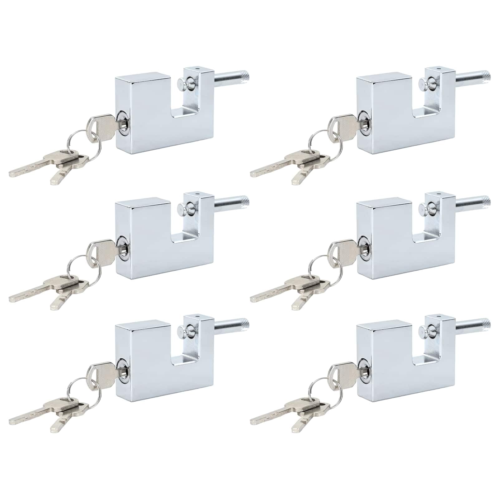 Set di 6 lucchetti di sicurezza in acciaio, colore argento, per cancelli, porte e armadi, design robusto in ferro, 7 x 1,9 x 5 cm