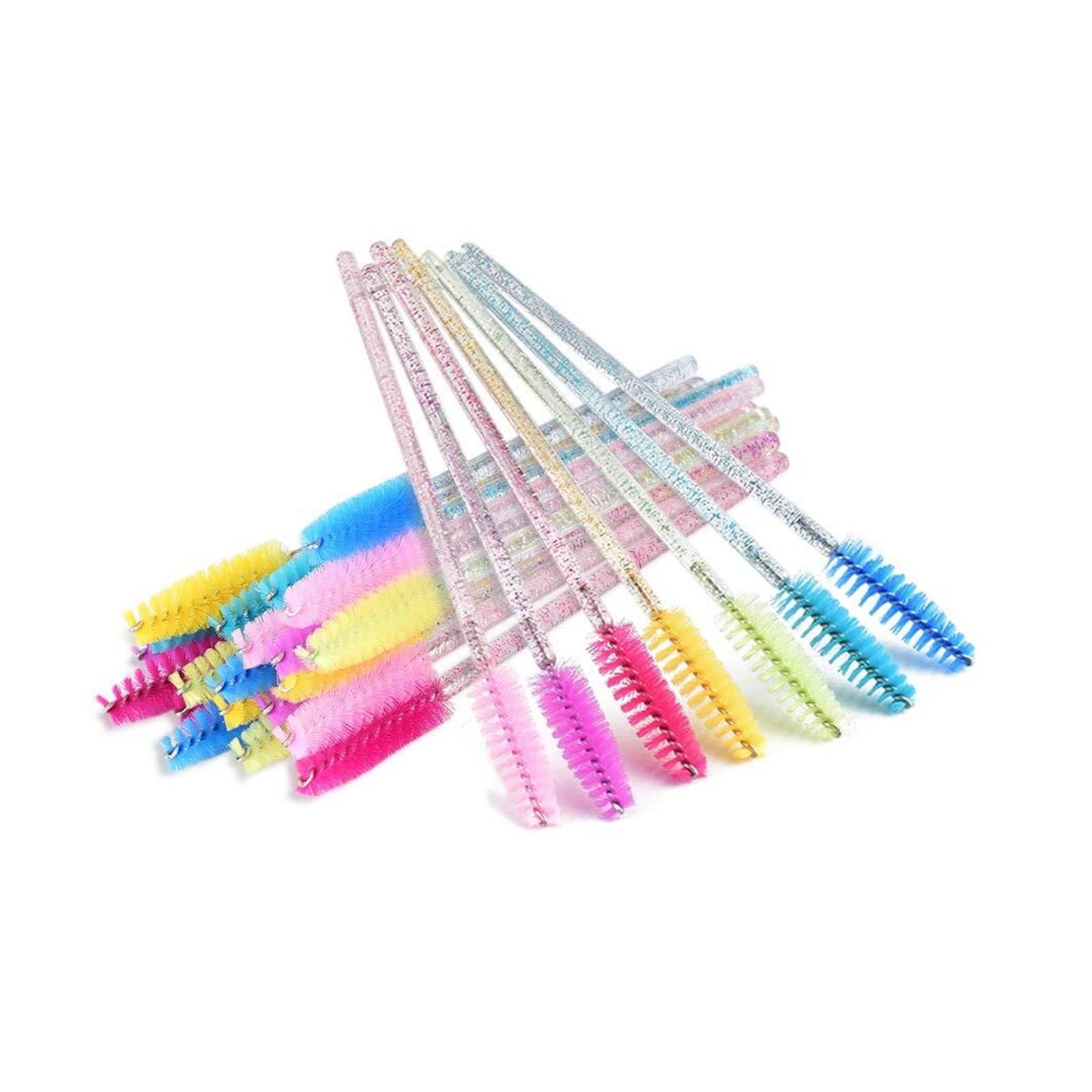 1000 Uds. Varitas de rímel con purpurina, cepillos de pestañas desechables for extensiones, aplicador de pestañas, mango de cristal, Kits de herramientas de maquillaje lingli(Color:Rosa)
