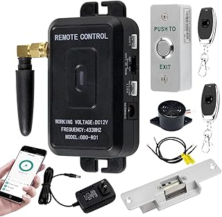 WiFi Tuya Access Control System Kit 433MHz Wireless Smart APP Remote Control Door Opener + NC Fail Safe Electric Strike Lock + Exit Button + Power Plug