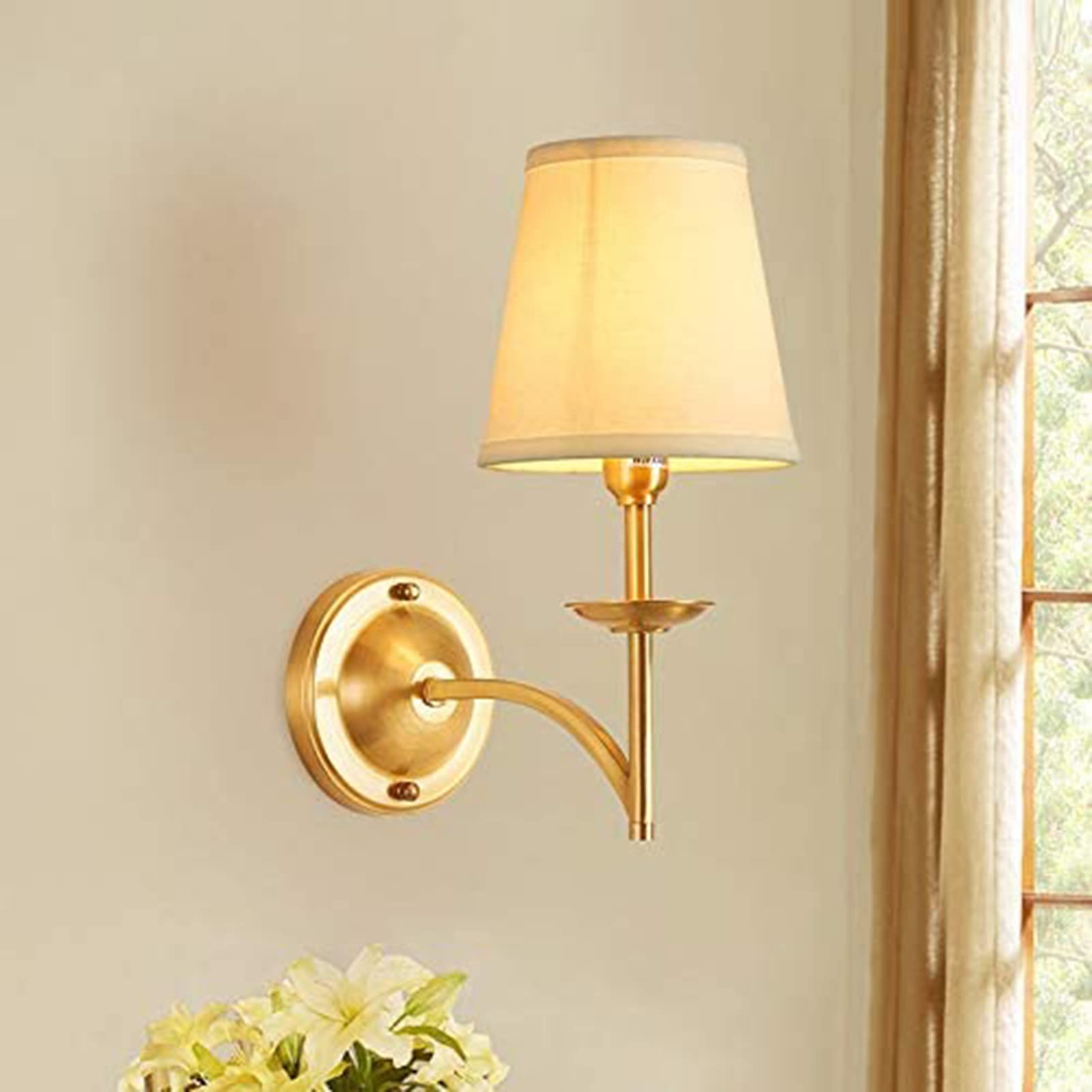YNIYUJKL Wall Lamp, Creativity Wall Lamp, All-Copper Lamp-Base Wall Light, Bedroom Bedside Lamp, For Living Room Stairs Aisle Corridor Interior Sconce