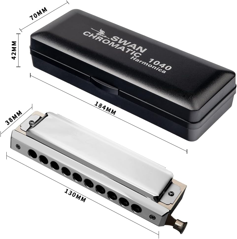 Swan Chromatic Harmonica C Key 10/12/16 Holes 40/48/64 Tones Harmonica Musical Instruments With Precision Engineered Sliding For Beginner (SW1040)
