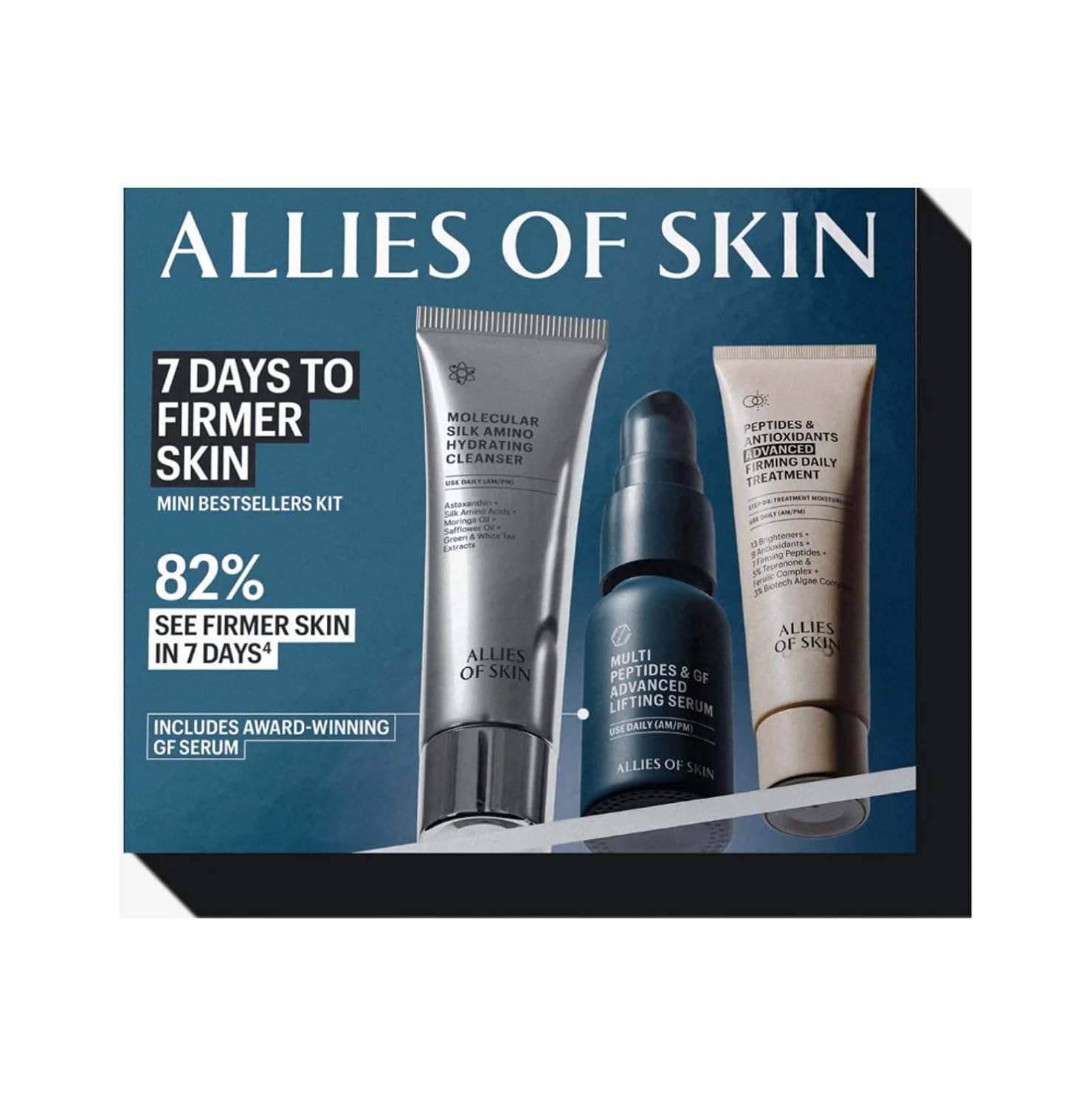Allies of Skin 7 Days to Firmer Skin Kit | Clinical Anti-Aging Skincare Set | Cleanser, Moisturizer and Growth Factor Serum | Reduces Wrinkles & Sagging | Dermatologist-Tested