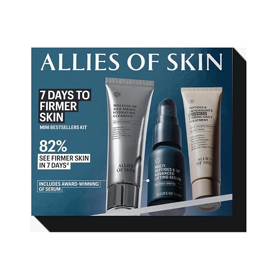 Allies of Skin 7 Days to Firmer Skin Kit | Clinical Anti-Aging Skincare Set | Cleanser, Moisturizer and Growth Factor Serum | Reduces Wrinkles & Sagging | Dermatologist-Tested