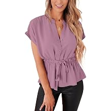 Womens Button Down Blouses Casual Peplum Summer Tops Dressy Chiffon Work Blouse