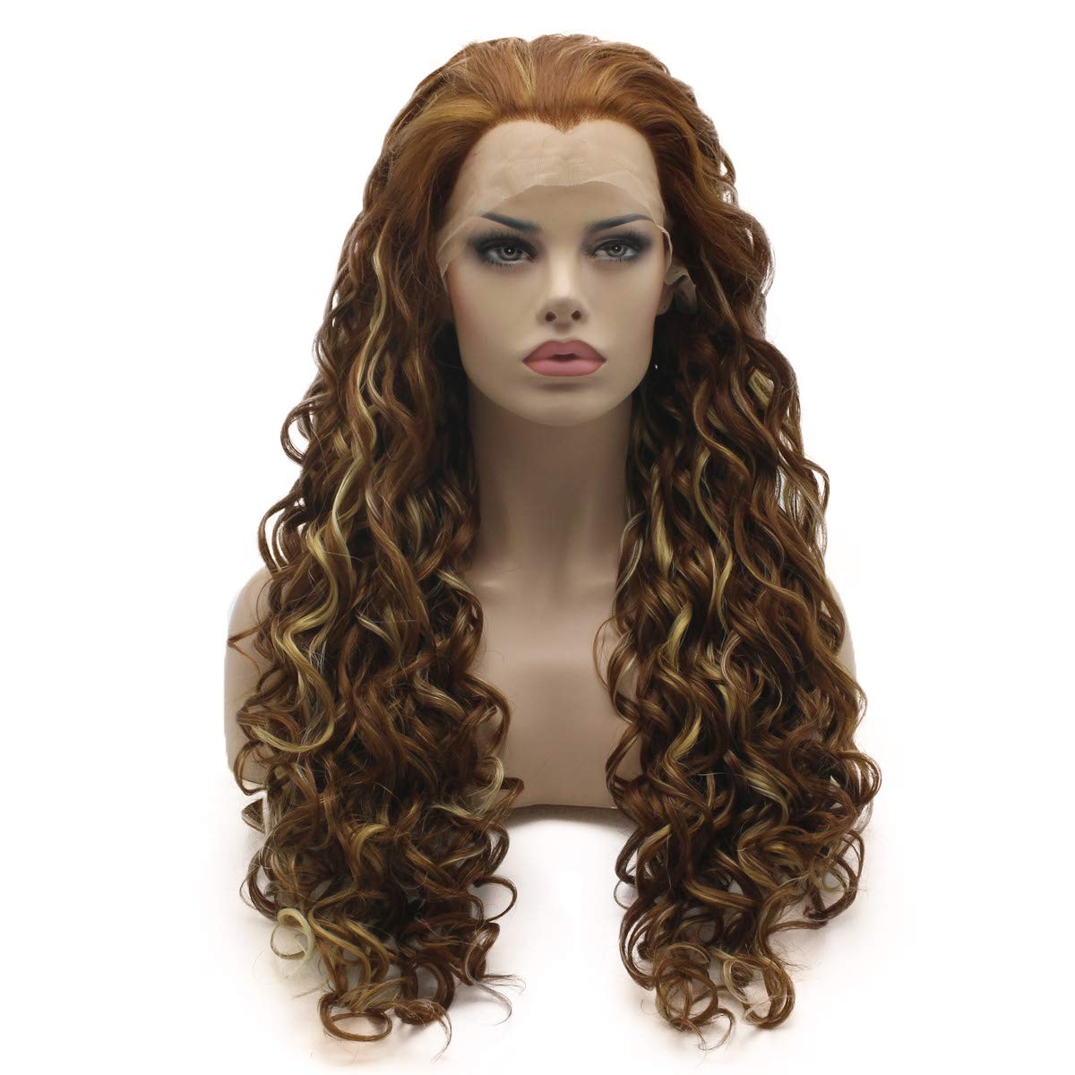 Lushy Hair Lace Front Synthetic Wig Curly Long 26inch Honey Blonde Auburn Light Blond Mix Wig Heavy Density Realistic Stylish Wigs
