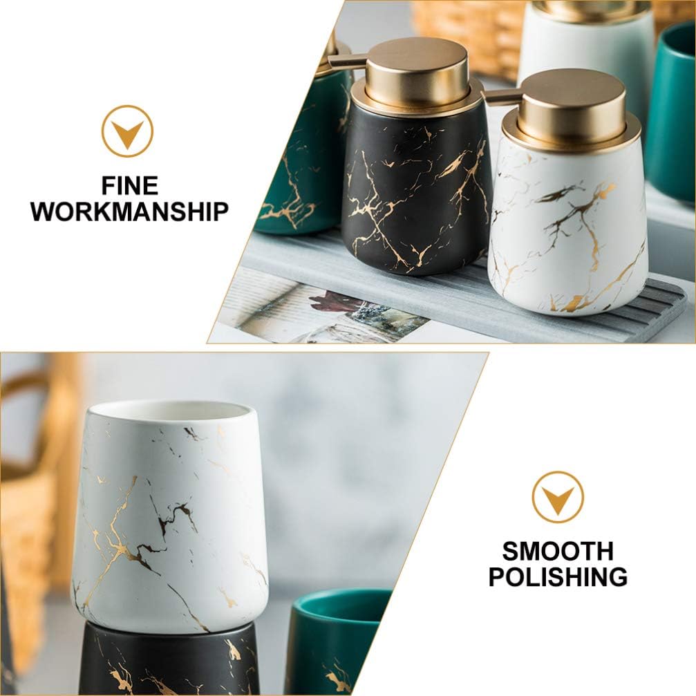 Dresser Decor 4pcs White Bathroom Accessories Set with Soap Liquid Dispenser Toothbrush Holder Tumbler Cup Soap Dish and Organizer Tray for Home or Hotel Tumbler Sets