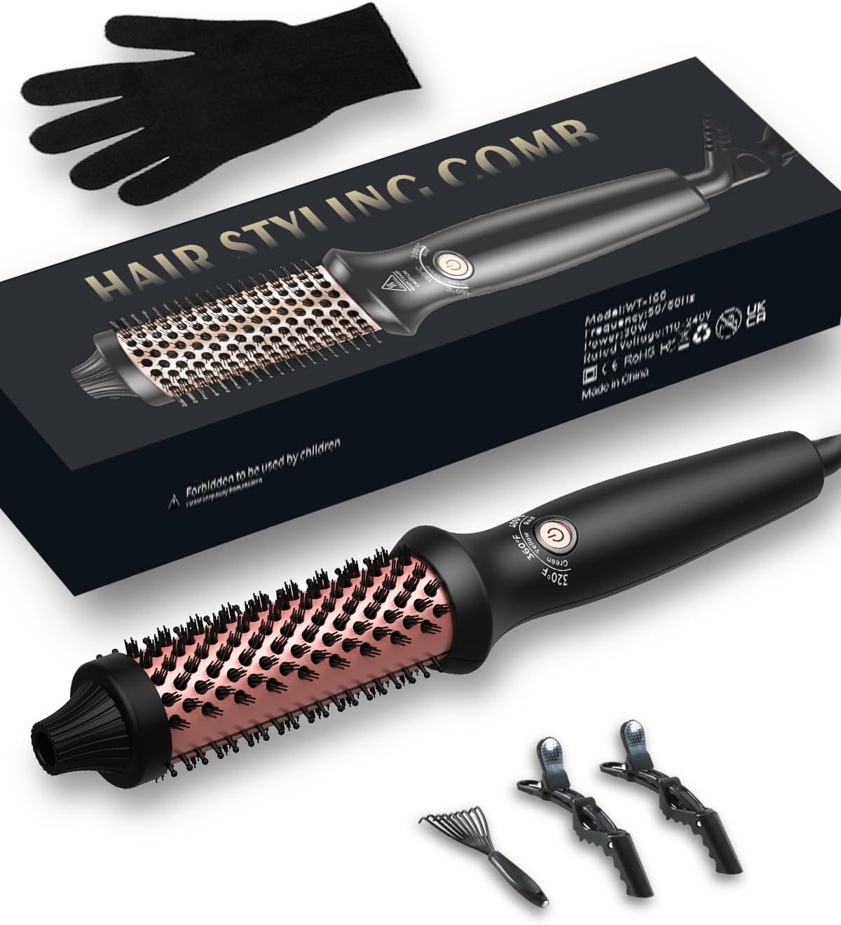 UKLISS Thermal Brush 3-In-1, Thermoborstel Warmteborstel 32 mm, Ronde Borstel Compact Krultang, Geschikt Voor Reizen Van 160-204 °C, Lichte Warmteborstel Voor Haarstyling, Kam, Krullend, Glad