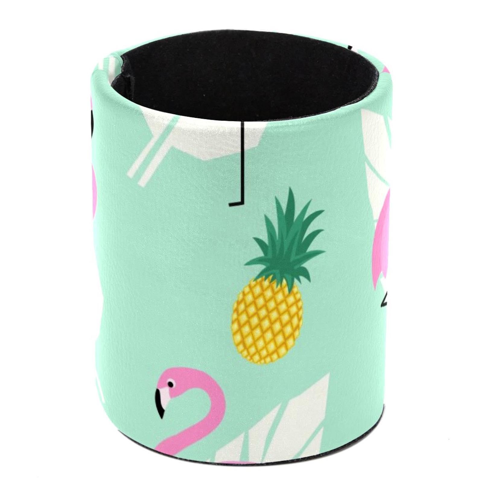 Pen Holder Round Pencil Holder for Desk, Tropical Pink Flamingos Pineapples Palm Leaves Pattern Pen Pot Pen Cup Makeup Brushes Holder Stand Display Desk Stationery Organiser for Home Office School