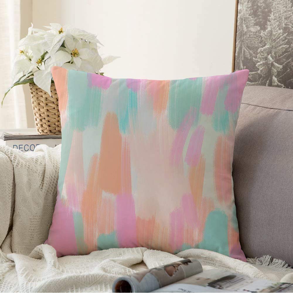 Starocha Throw Pillow Covers for Couch Sofa Bedding Messy Colorful Coral Modern Abstract Painted Girly Paint Multicolored Pink Textures Cute Teal Decorative Pillows Cushion Case 18x18 Inch