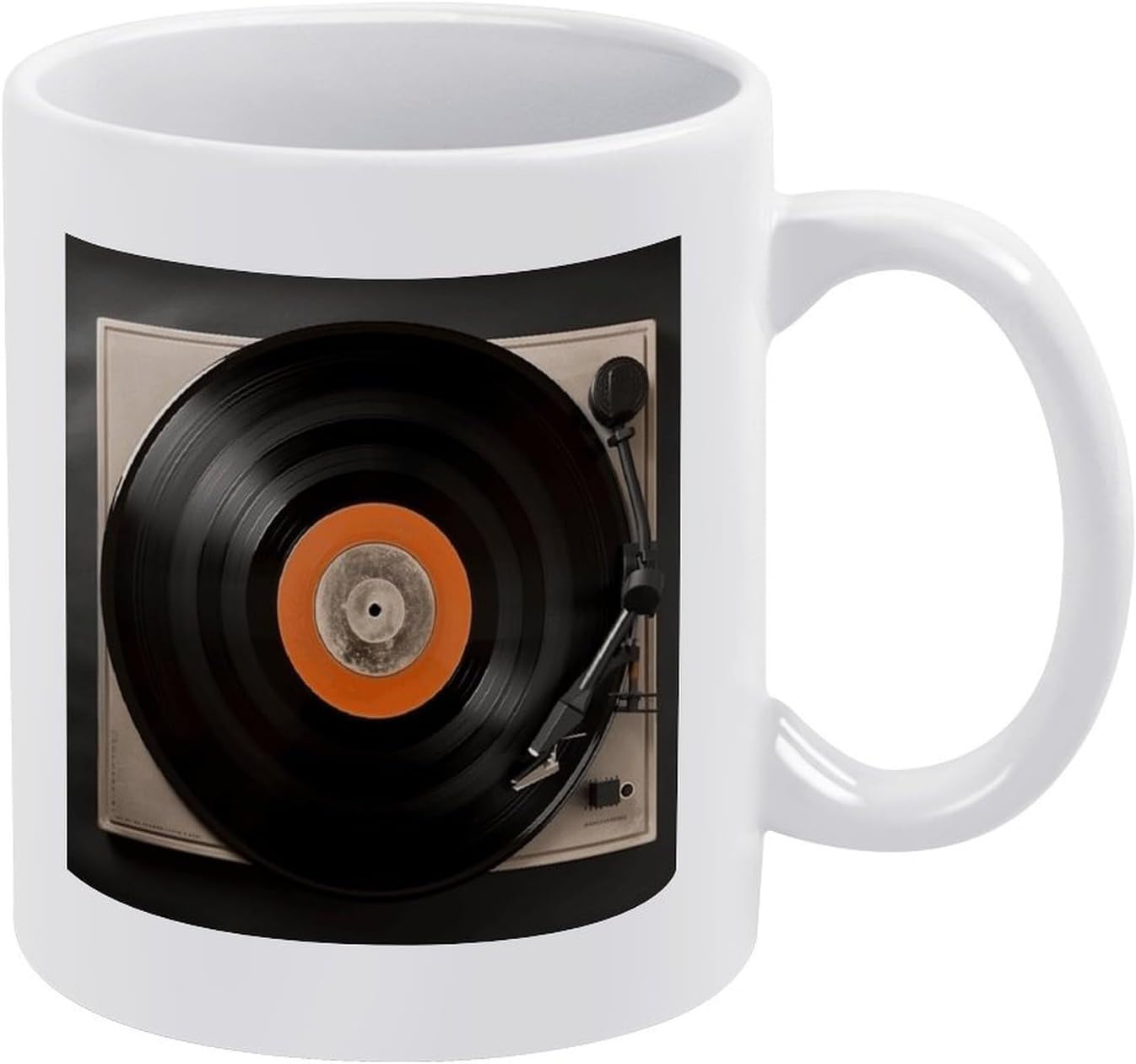 Vintage Vinyl Record White Mug Hot Cocoa Glossy Ceramic Mugs Large Novelty Idea Coffee Cup with Handle Anti-Slip Cup at The Bottom for Tea Latte Soup Milk Hot Cocoa
