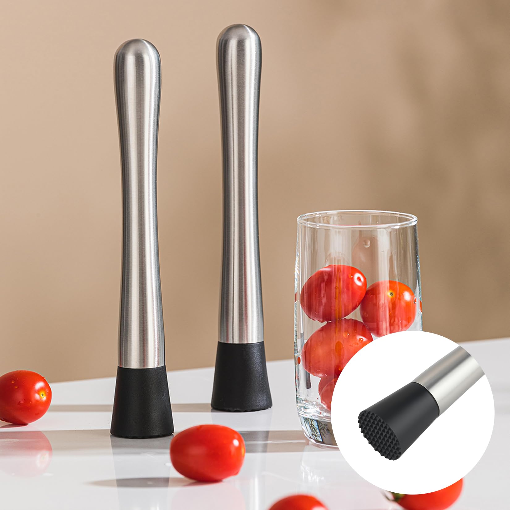 Lote de 2 morteros para cócteles con cuchara de bar, triturador de hielo de acero inoxidable y prensa para mojito – Herramientas de bartending para caipirinha, bebidas y accesorios de bar, accesorios