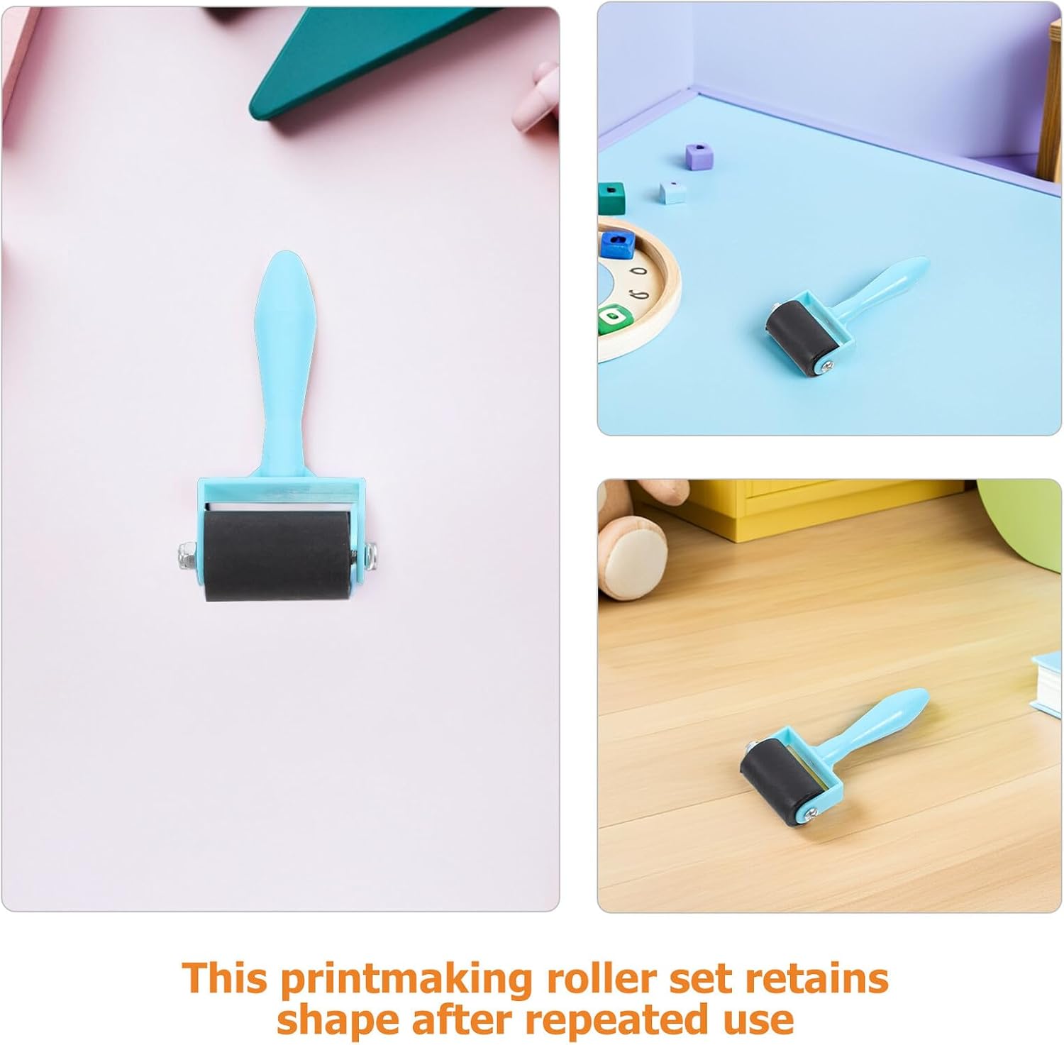 COOLHIYA 7pcs Printmaking Rubber Brayers Roller Set with Blue Handle 3.5cm Ink Rollers for Block Printing, Stamping, and Craft Gluing Projects