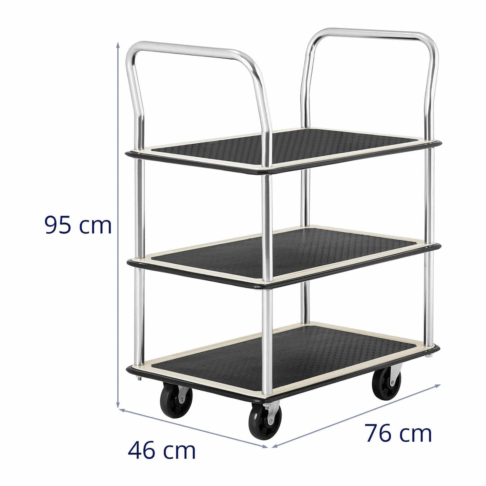 MSW platforma wózek platformowy wózek platforma wózek wózek wózek 3 poziomy 150 kg 72 x 43 cm MSW-PW-150 (stal, tworzywo sztuczne, mata antypoślizgowa, wysokość 95 cm)
