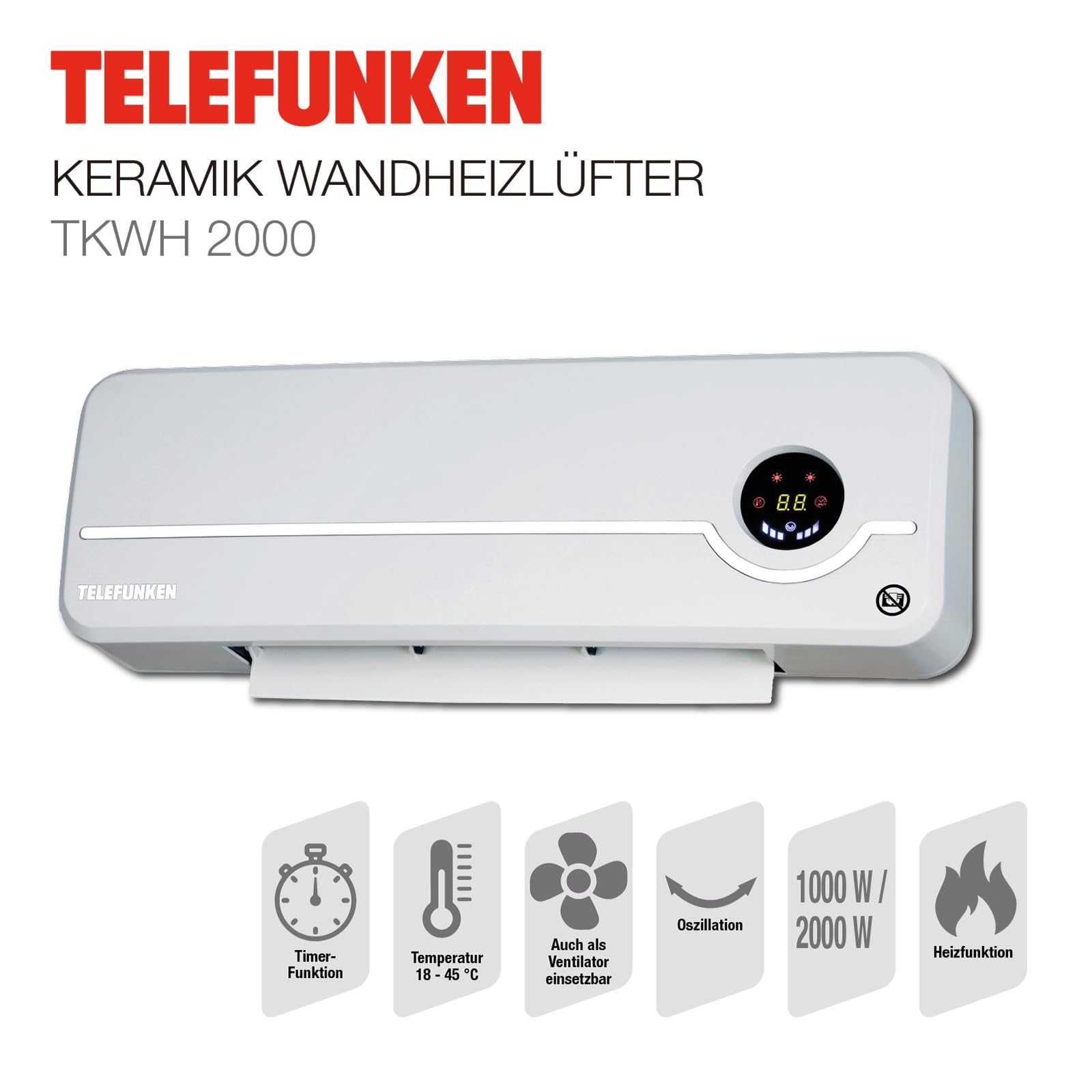 Telefunken TKWH 2000 Keramik-Wandheizlüfter mit Oszillation und Temperaturregelung