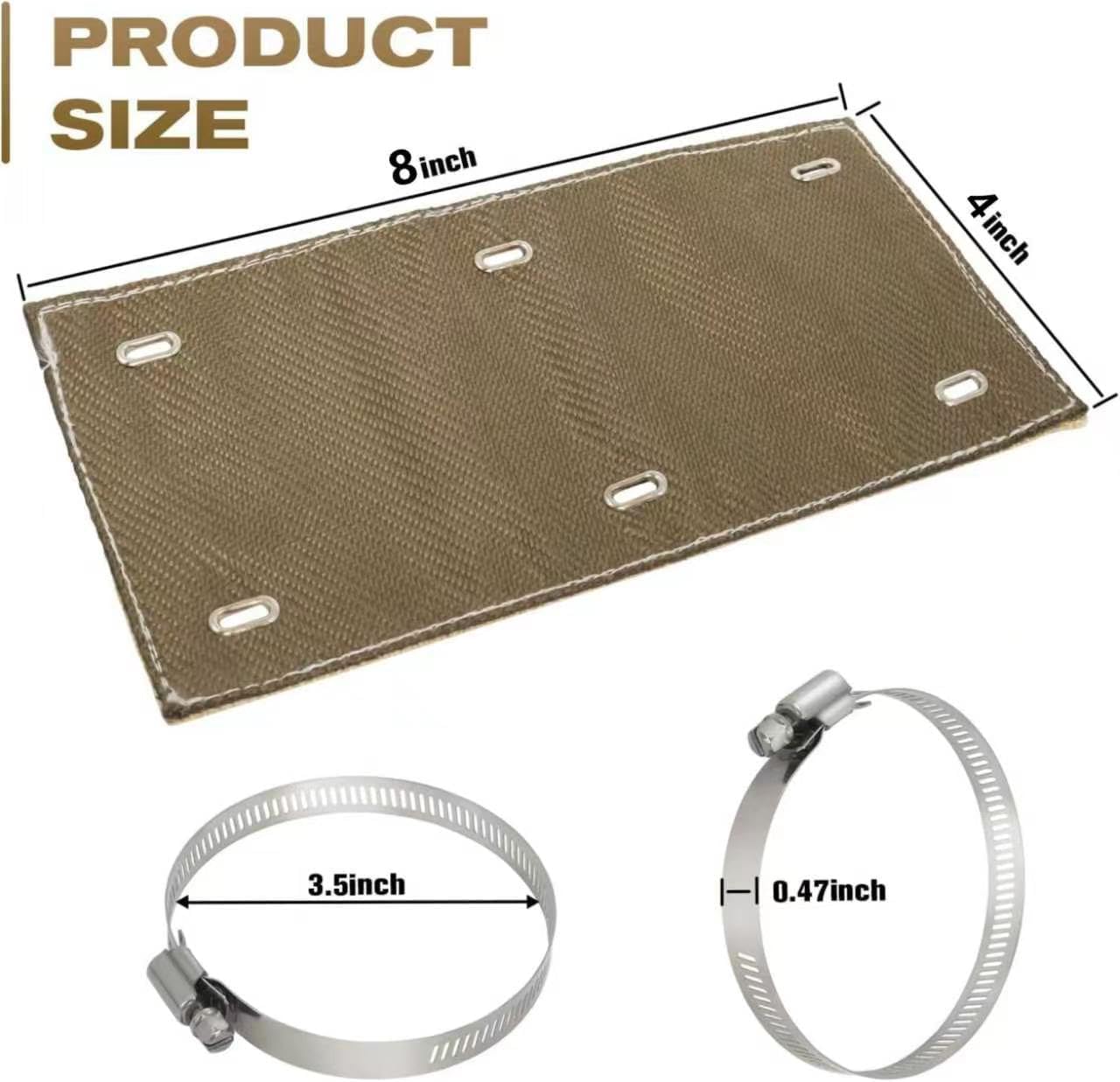 Titanium Pipe Shield 8"x4", Exhaust Heat Shield, 2 Layer Motorcycle Exhaust Heat Shield, Muffler Exhaust Wrap Pipe Heat Insulation,Heat Protection up to 2500°F
