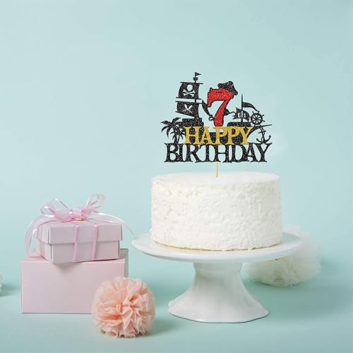 Miniatura 7 de Maicaiffe Decoración para tartas de barco pirata náutico, decoración de fiesta de cumpleaños para niños, purpurina negra