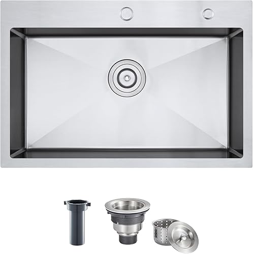 Miniatura 34 de MENATT Fregadero de cocina cepillado de 20 pulgadas, calibre 18, acero inoxidable, 1 orificio para grifo, fregadero de cocina con montaje superior