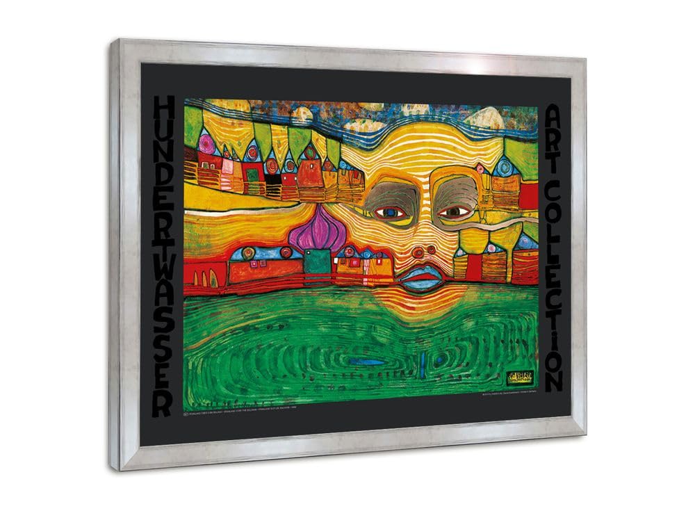 artissimo Bild gerahmt 72x53 cm Friedensreich Hundertwasser „Irinaland über dem Balkan“ AG4692 – hochwertiger Kunstdruck mit Rahmen, modernes Wandbild für Wohnzimmer, Büro & Praxis