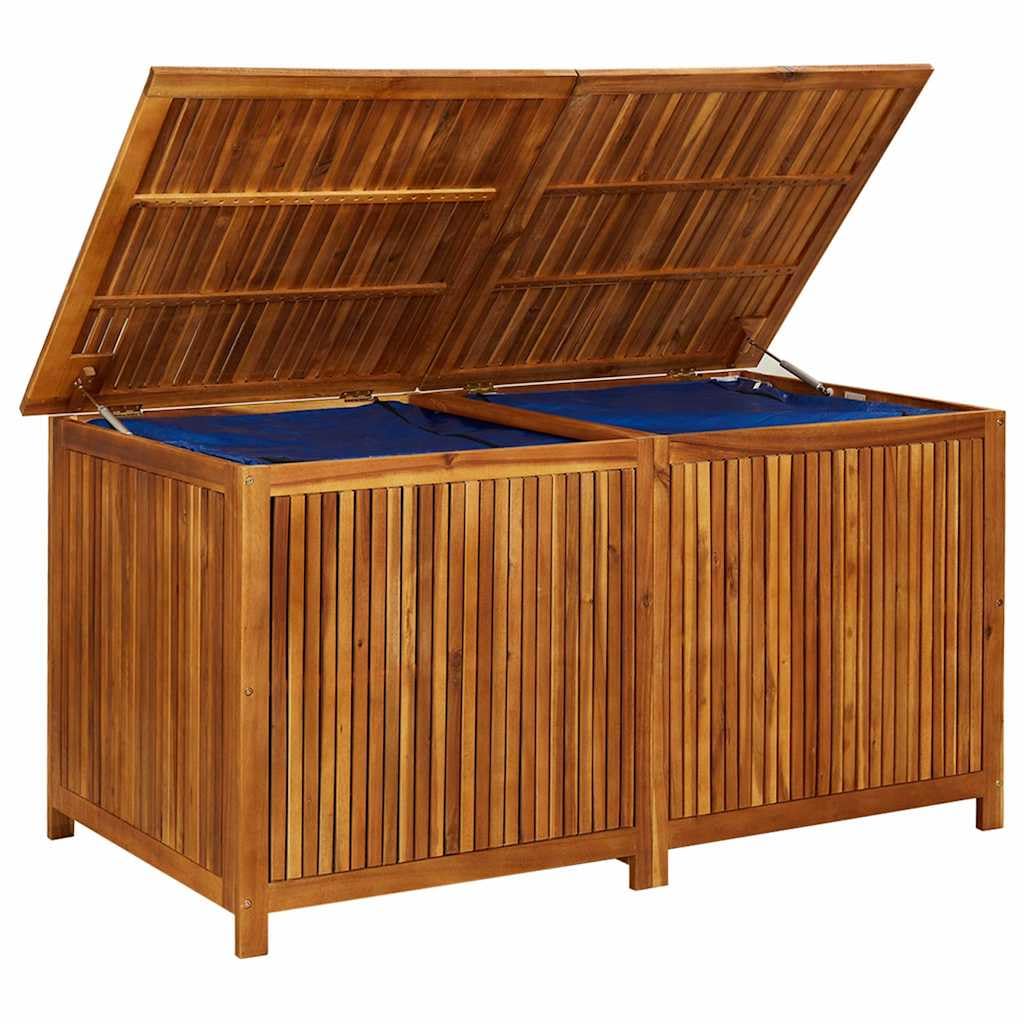 Garten-Aufbewahrungsbox aus Massivholz Akazie mit 150x80x75 cm, wetterfestem Deckel und Stauraum, Kissenbox mit Sitzfunktion für Balkon Terrasse Outdoor