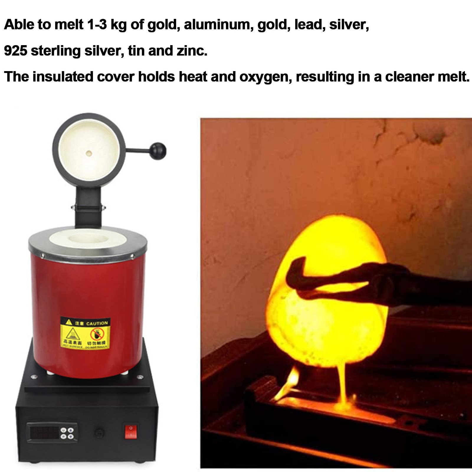 Elektrischer Gold-Fusionsofen,Digitale Metallschmelzmaschine,2102℉ Gießset Aus Metall Mit Tiegel Aus Graphit Für Schrott Aus Gusseisen,Silber,Gold,Verfeinerungsöfen,Red-1kg