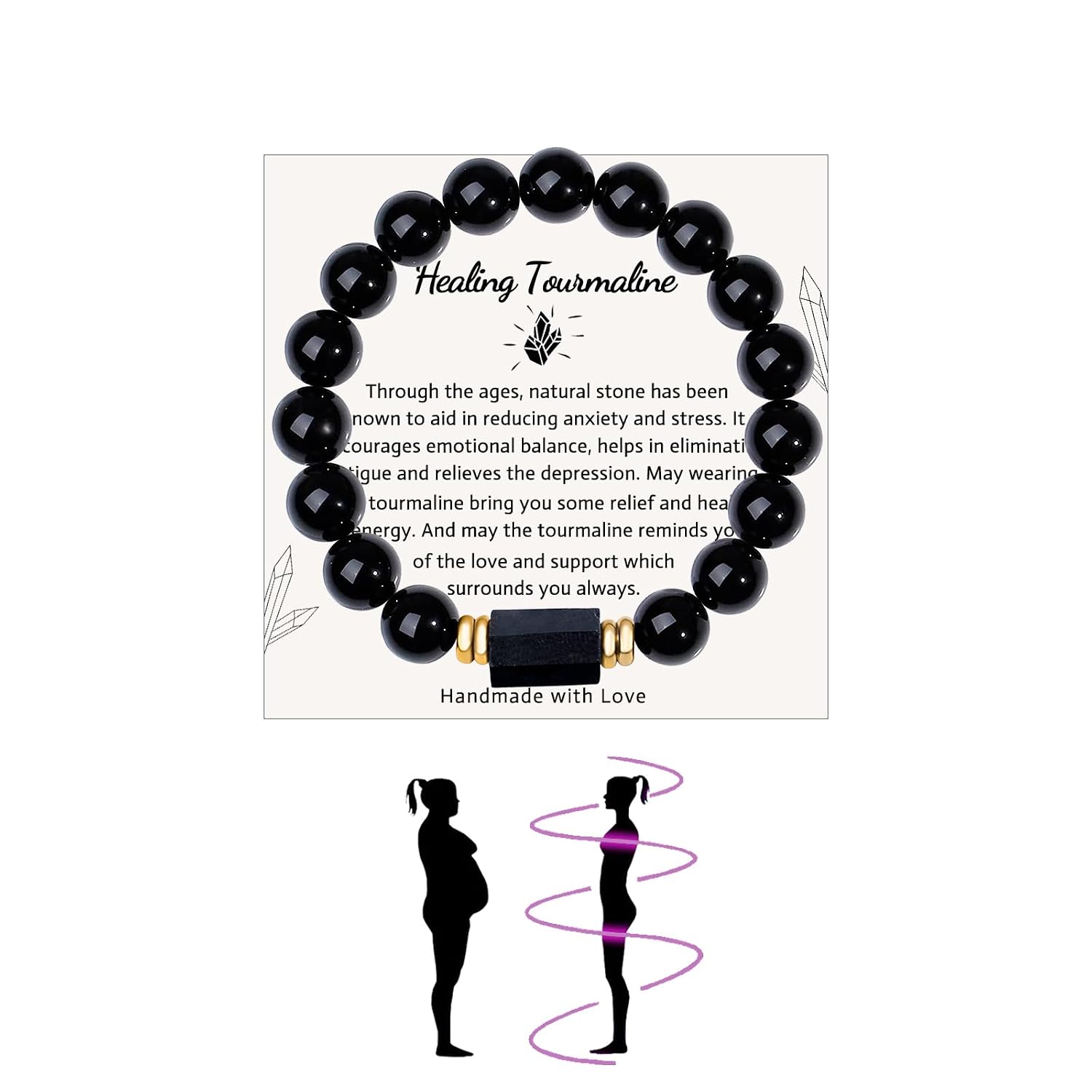 Obsidian & Black Tourmaline Bracelet for Men Woman, 6mm/8mm/10mm Stone of Positive Black Crystal Bracelets Energy Protection Bracelet Tourmaline Jewelry for Men Women - Image 7