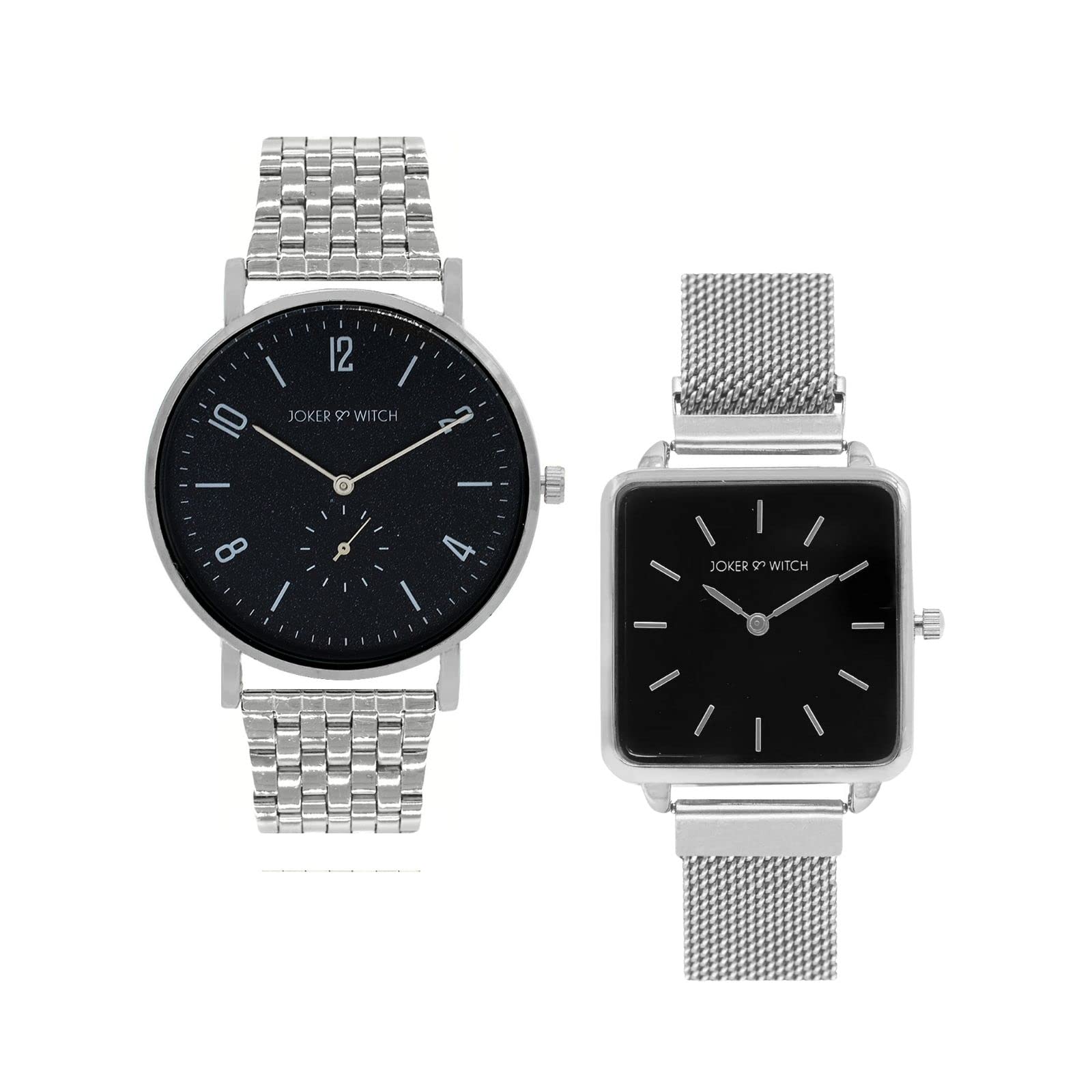 Joker & Witch Stainless Steel Hugs & Kisses Couple Analogue Watches, Black Dial, Silver Band (B0BVB4N88V) Amazon Price History, Amazon Price Tracker