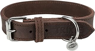 TRIXIE Rustic 19005 Leather Collar Size S-M: Neck Circumference 34-40 cm/25 mm in Dark Brown - Stitched Leather Collar for Small to Medium Dogs in Classic Design, Gentle Leashing product image
