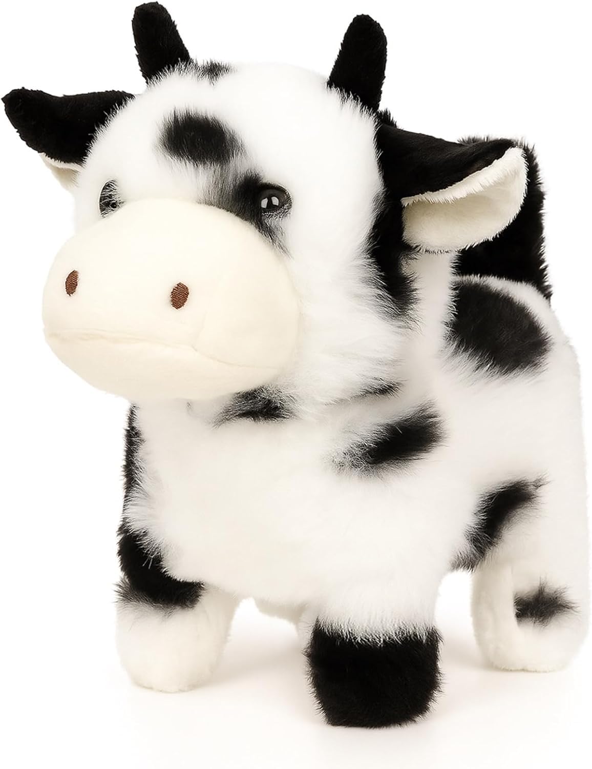 Cuteoy Walking Stuffed Animal Talking Wagging Nodding Educational Plush Kitty Toy Electric Interactive Animated Plushies for Girls Boys Birthday,Black Cow, 7"