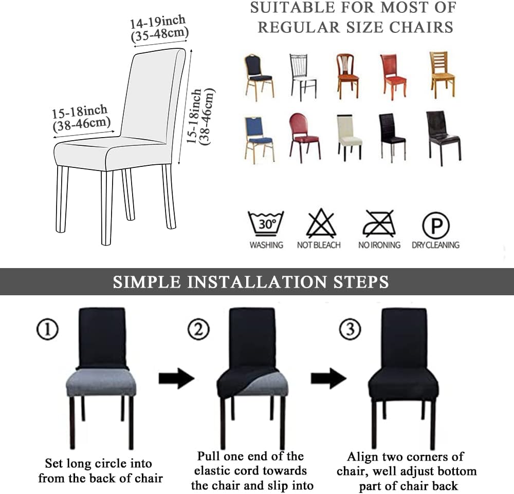 Lukery Dining Room Chair Covers, Stretch Chair Covers Kitchen Chair Covers, Waterproof Removable Chair Covers, Leaf Jacquard Chair Protector for Dining Room, Hotel (Set of 6,Lake Blue)