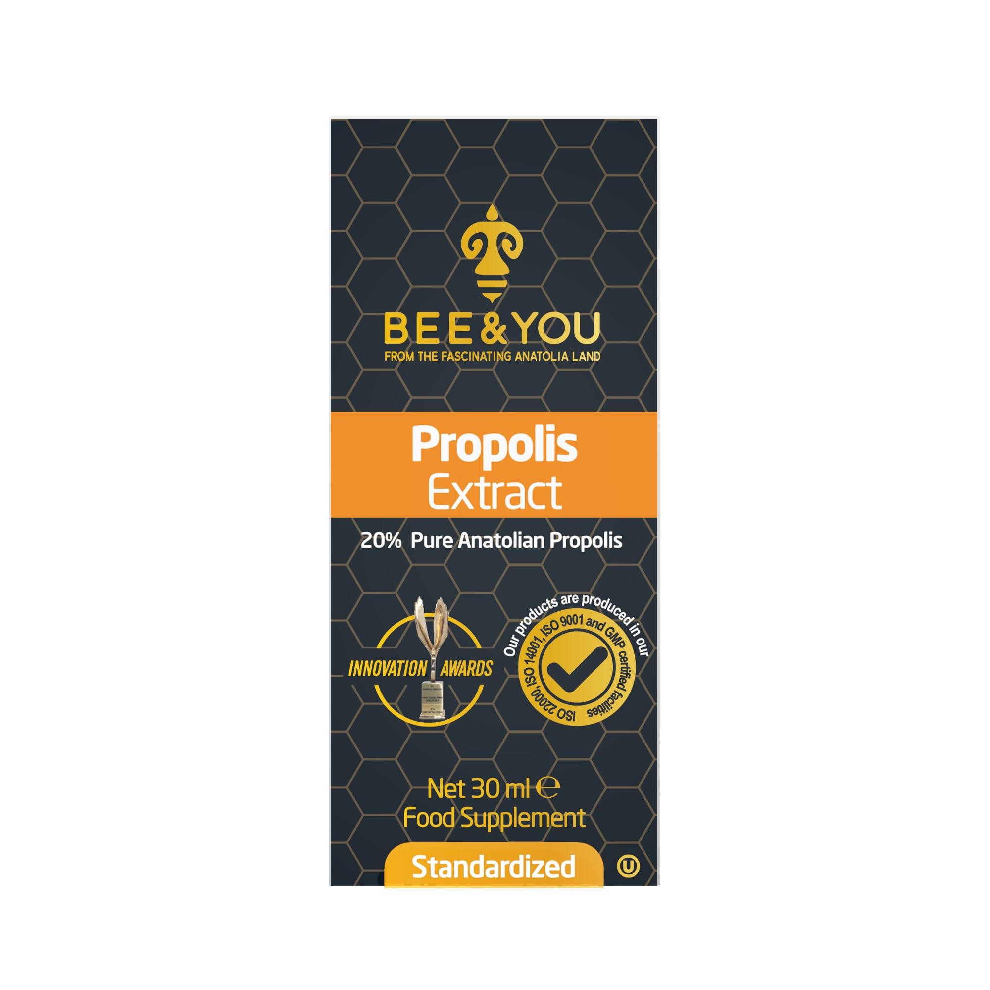 BEE&You Propolis Liquid Extract Drops, 20% Propolis, 30ml, Immune Support, Sore Throat Relief, Allergy Relief, Respiratory Support, Antioxidants, Keto, Paleo, Gluten-Free