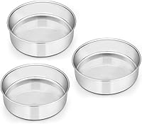 E-far 6 Inch Cake Pan Set of 3, Stainless Steel Round Smash Cake Baking Pans Tins, Non-Toxic & Healthy, Mirror Finish & Dishwasher Safe