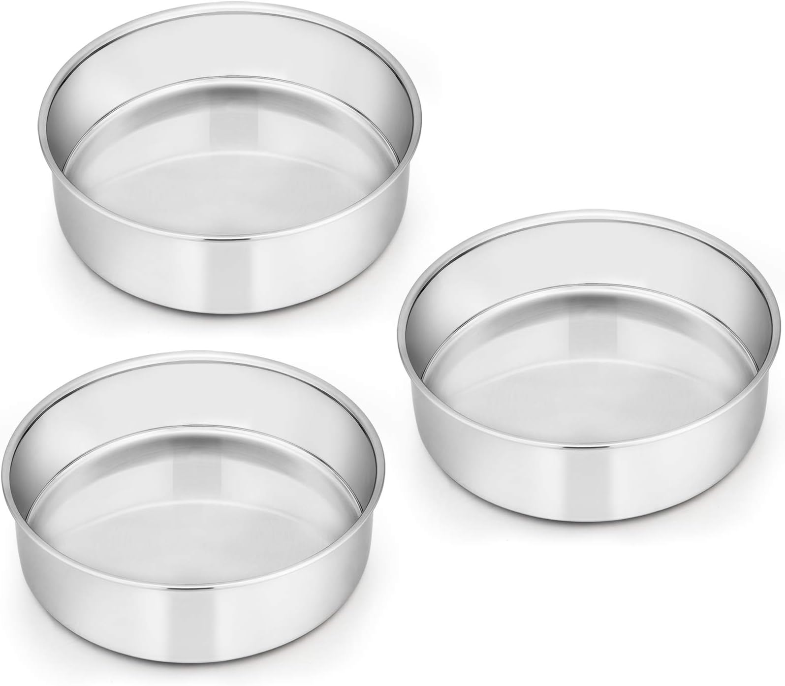 6 Inch Cake Pan Set of 3, Stainless Steel Round Smash Cake Baking Pans Tins, Non-Toxic & Healthy, Mirror Finish & Dishwasher Safe