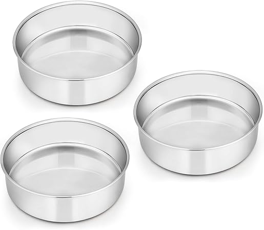 E-far 6 Inch Cake Pan Set of 3, Stainless Steel Round Smash Cake Baking Pans Tins, Non-Toxic & Healthy, Mirror Finish & Dishwasher Safe E-far 6 Inch Cake Pan Set of 3, Stainless Steel Round Smash Cake Baking Pans Tins, Non-Toxic & Healthy, Mirror Finish & Dishwasher Safe