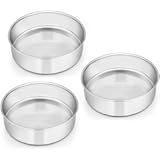 E-far 6 Inch Cake Pan Set of 3&comma; Stainless Steel Round Smash Cake Baking Pans Tins&comma; Non-Toxic & Healthy&comma; Mirror Finish & Dishwasher Safe