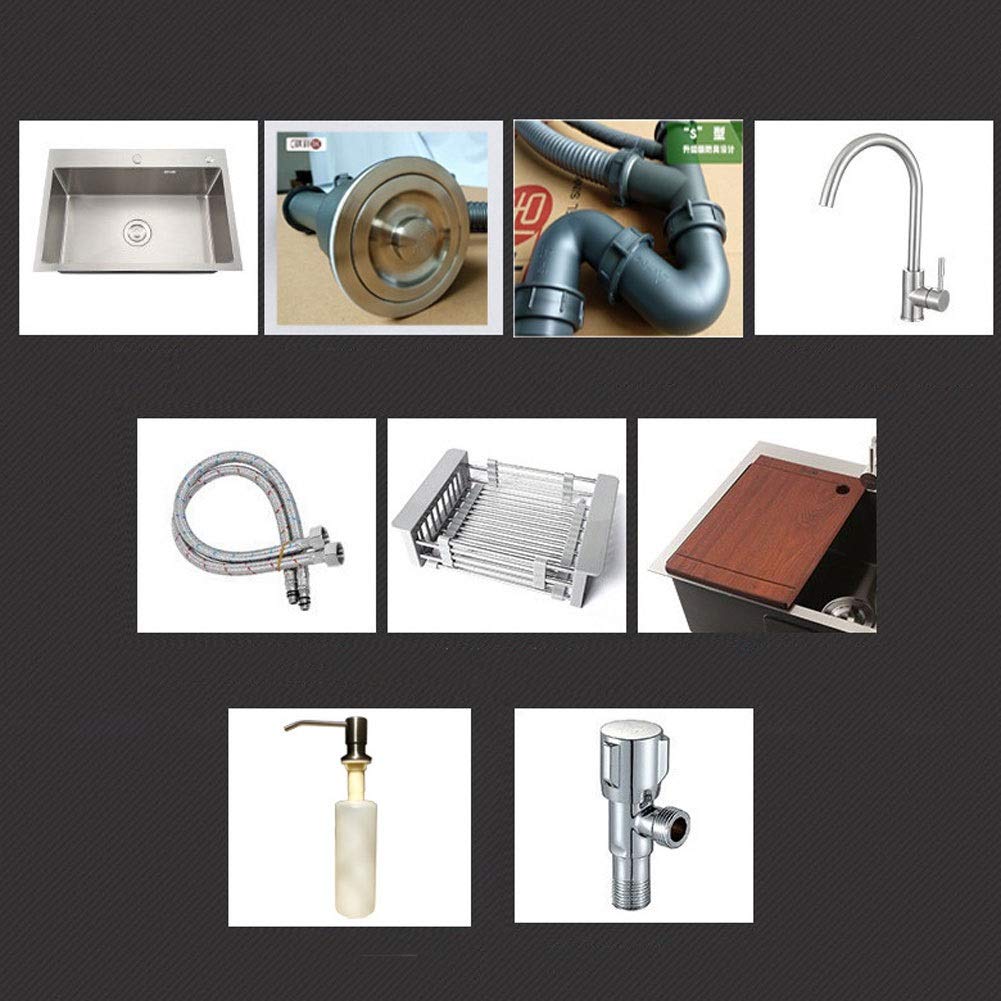 Grifo de Fregadero de Cocina de Acero Inoxidable con colador, Tabla de Cortar, escurridor de Platos, Kit Completo de fontanería, desagüe y Accesorios (tamaño: 60 * 45 cm)