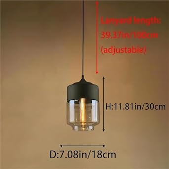 Mid Century Amber Glass Pendant Light Vintage Industrial Black Loft Dining Room Hanging Lamp Modern Nordic Minimalist Kitchen Island Chandelier for Bar Counter Living Room Dining Table