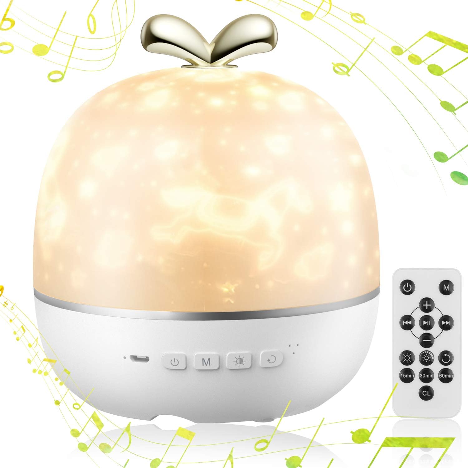 Star Night Light Projector, Tintec Rechargeable 360 Degree Rotating LED Lamp with 6 Projection Films, Bluetooth Speaker and Remote Control for Baby Nursery and Kid Room Decoration