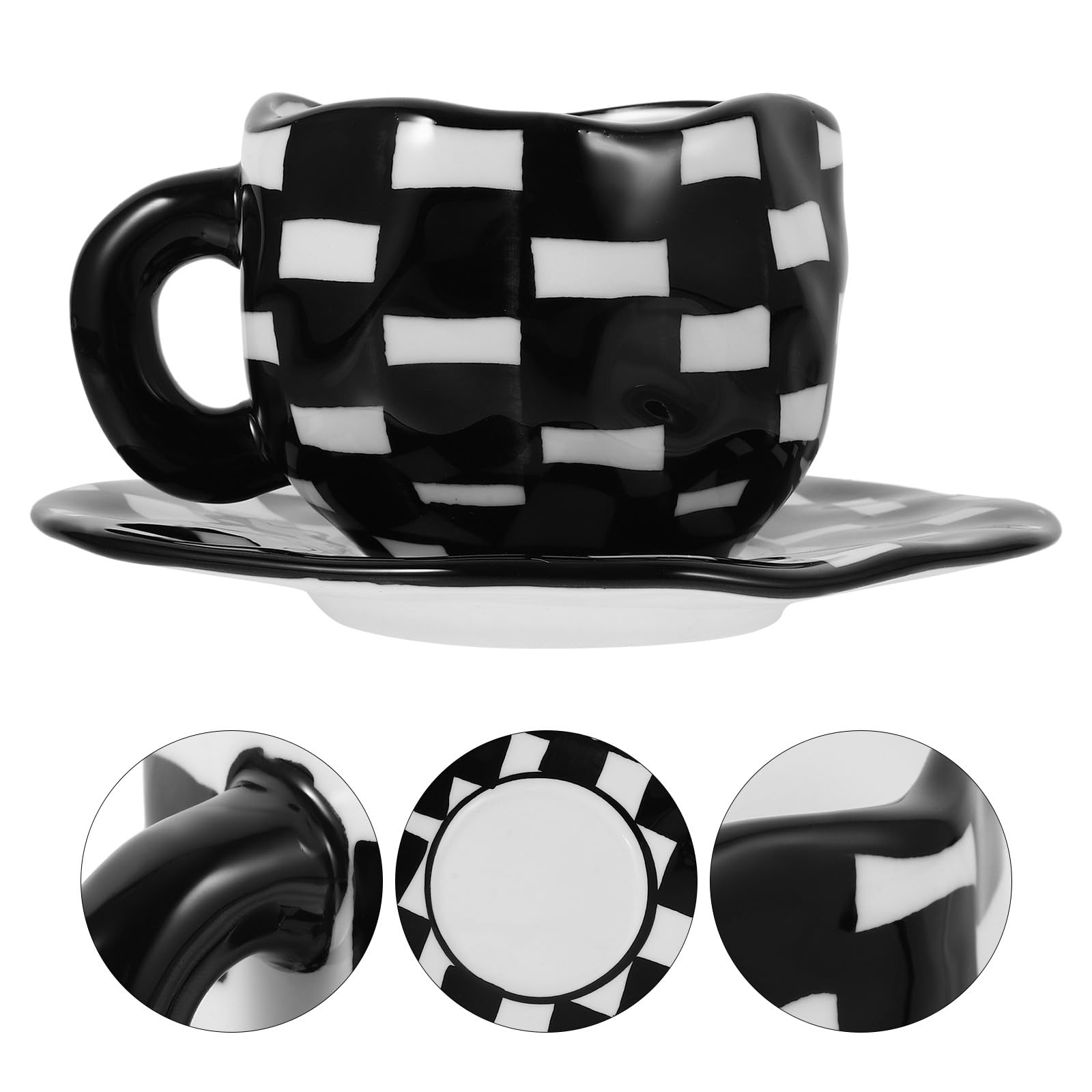 Zerodeko Kaffeetassen Satz aus Keramik mit Schwarz Weiß Kariertem Design Stilvoll und Robust für Zuhause oder Café Geeignet für Kaffee Tee und Milchgetränke