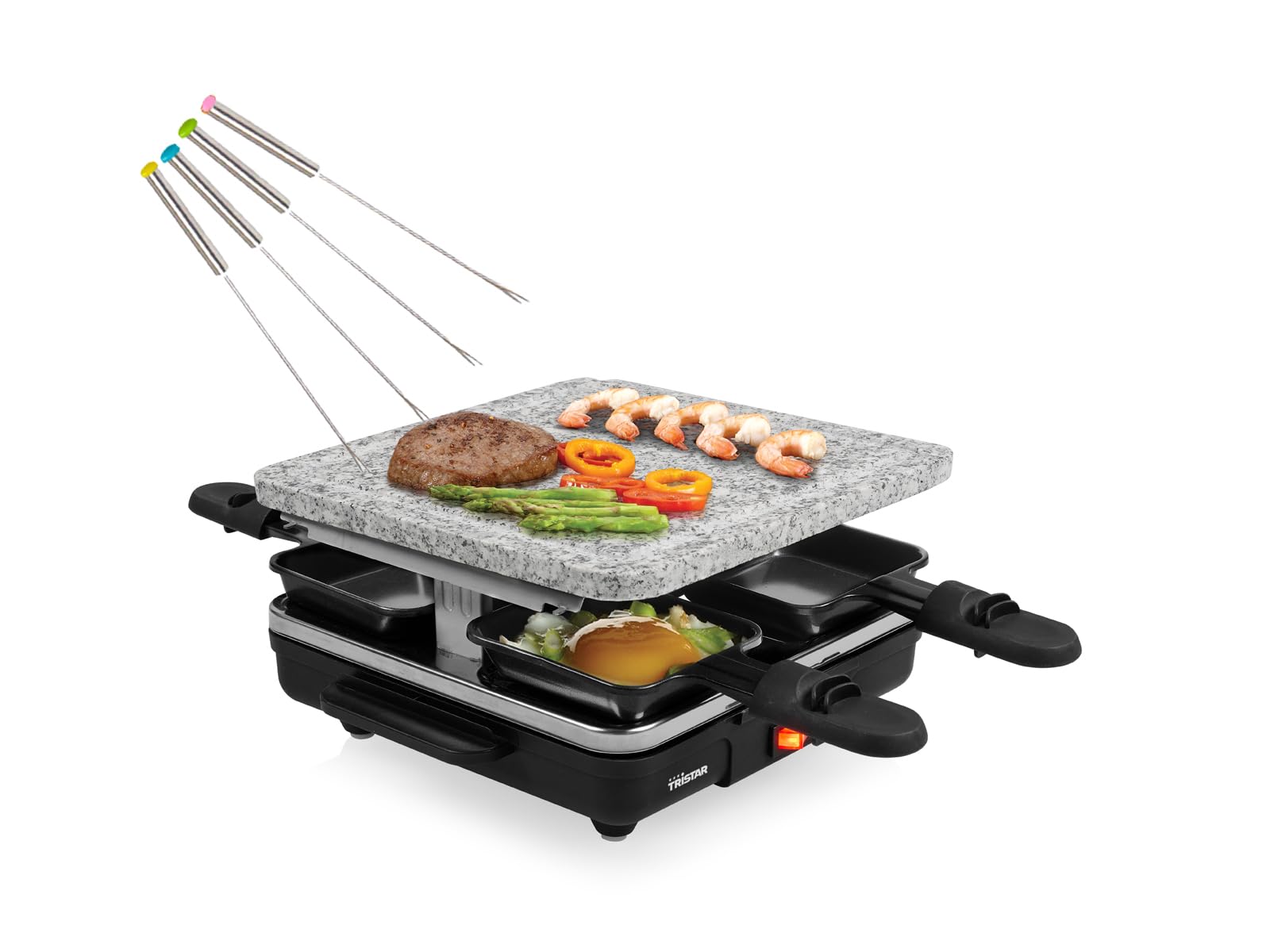 Raclette con placa de piedra, 21 x 21 cm, para 4 personas, 600 W