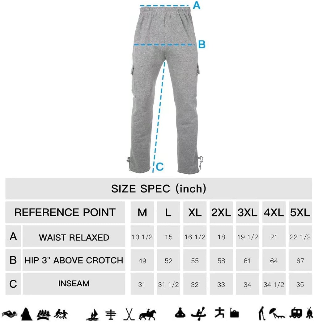 Mens Fleece Cargo Sweatpants Multi-Pocket Loose Casual M-5XL Tall and Big Size - Image 6