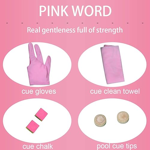 Miniatura 5 de CUPPA Taco de piscina para mujer, puntas de 0.463 in0.502 in con estuche rosa, juego de accesorios de billar (tizapuntasguantetoallaprotector de