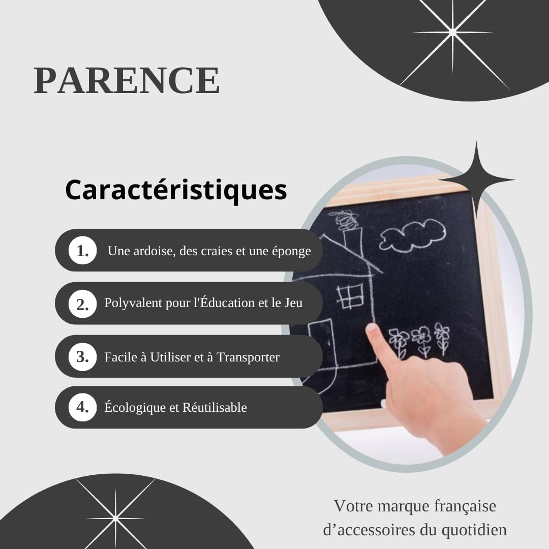 PARENCE. Set Escuela y Ocio 3en1 - Kit de Pizarra con Esponja Borrable y Tiza - 29x21cm