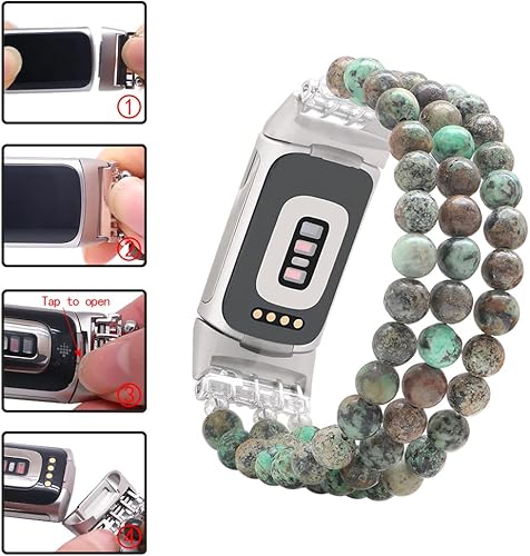 Miniatura 5 de C&L Accessories Compatible con Fitbit Charge 65 Pulsera de Reemplazo con Cuentas de Piedras Preciosas Naturales Hecha a Mano Ajustable para Mujeres