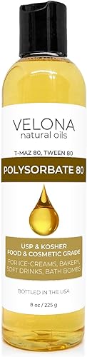 Polysorbate 80 de velona - 8 onzas Solubilizante, grado alimenticio y cosmético Todo natural para cocinar, cuidado de la piel y bombas de baño,